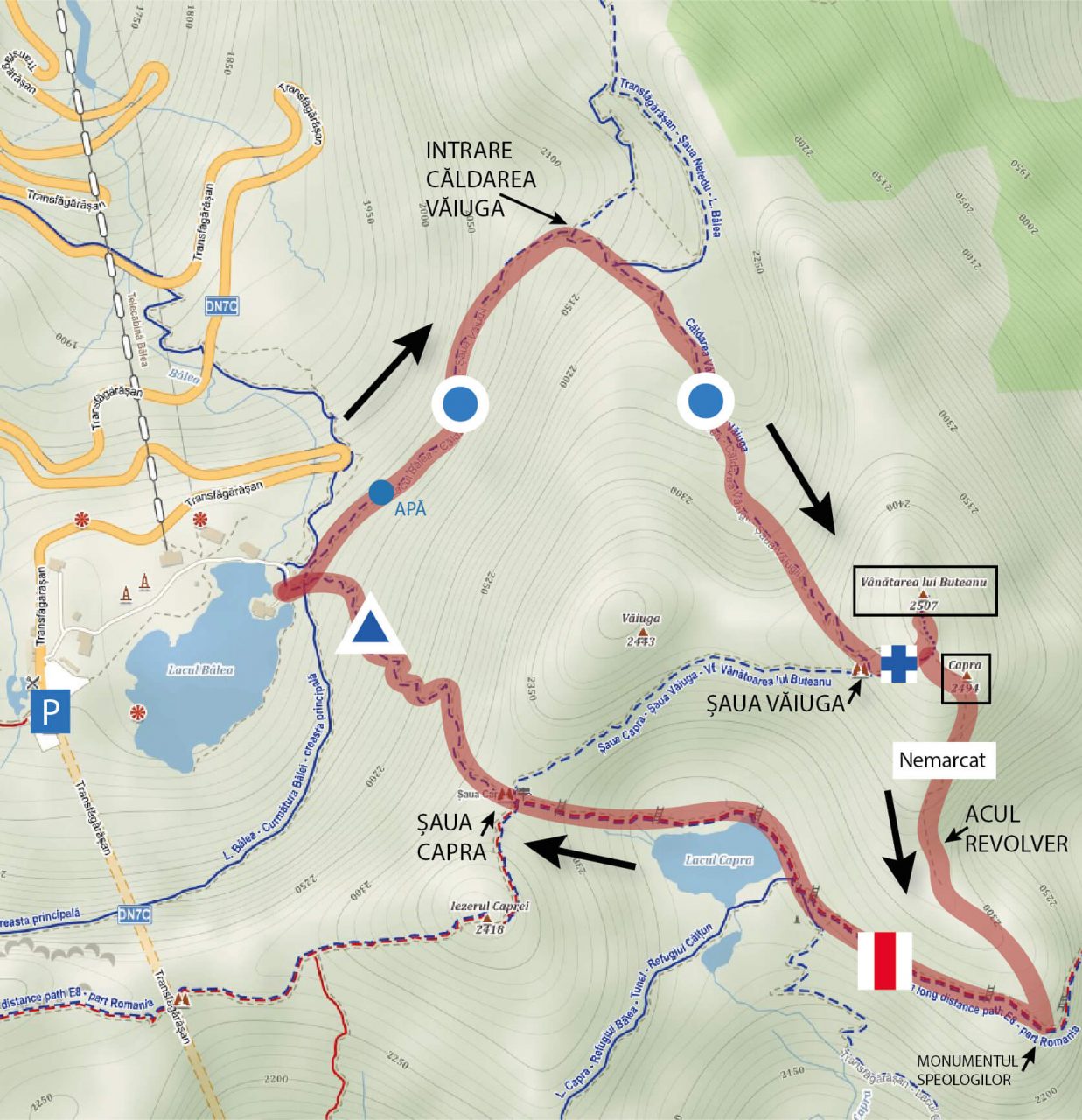 Harta Traseu V. Vanatoarea lui Buteanu Vf Capra